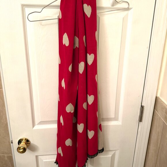 New Steve Madden Long Red Taupe Heart Scarf Wrap Shawl With Tags - Picture 9 of 11